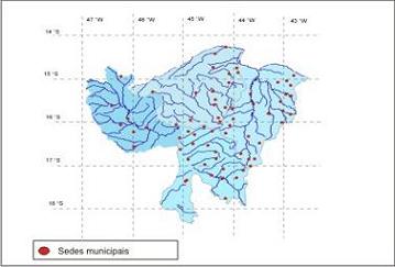 Figura 1 - Localizao da RMBH e das sedes municipais na bacia do rio das Velhas