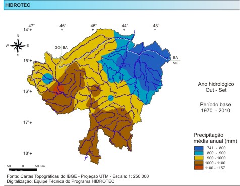 Figura 1 - Mapa da precipitao mdia anual (mm/ano), da bacia do rio das Velhas
