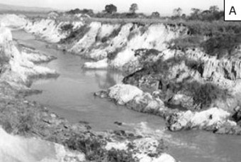 Figura 14 – Trecho do canal de transposi��o: A- Foto 1985; B- Foto  em 2008
