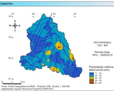 Figura 3 - Mapa da precipitao mxima diria anual (mm/ano), da bacia do Alto So Francisco