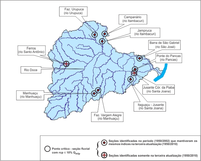 Figura 5 - Localizao das sees fluviais (estaes) que apresentaram baixa capacidade de regularizao natural na regio hidrogrfica da bacia do rio Doce