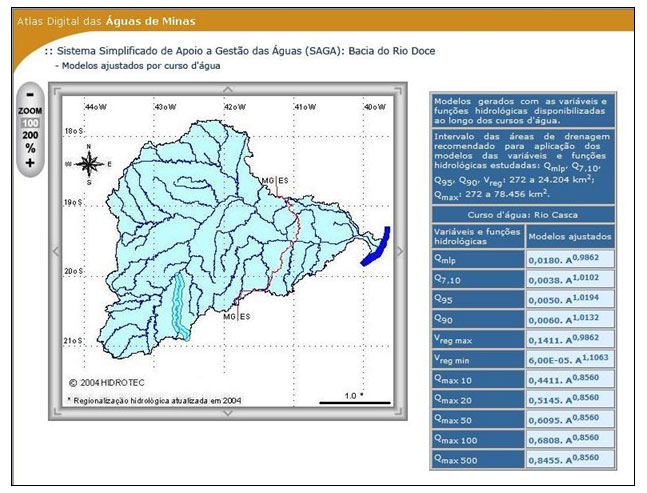 Figura 1- Tela da opo 'modelo ajustado por curso d'gua' para o rio Casca