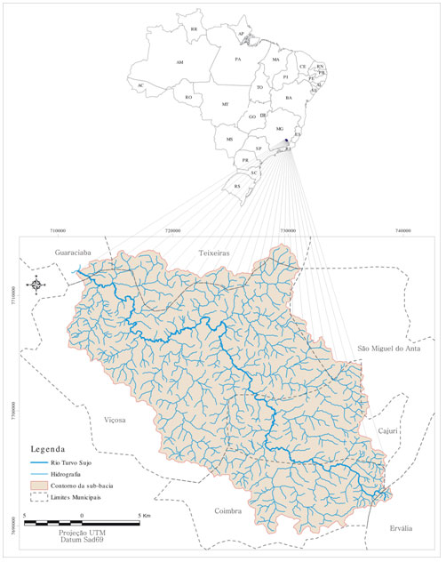 Figura 1 - Localizaão da sub-bacia do rio Turvo Sujo, municpio de Viosa-MG