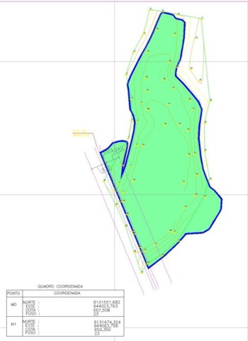 Figura 9 – Mapa planialtimtrico da bacia de acumulao (Volume acumulado: 37.504 m3,  rea do espelho d'gua = 1,9 ha).