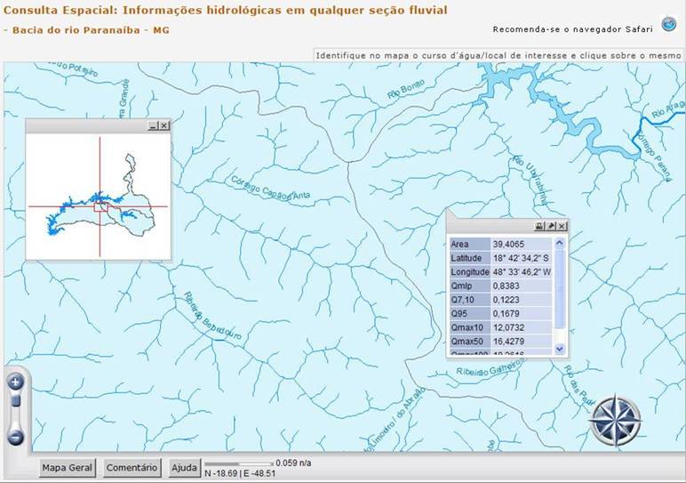 Figura 11 - Consulta espacial: Informaes em qualquer seo fluvial da bacia do rio Paranaba  MG