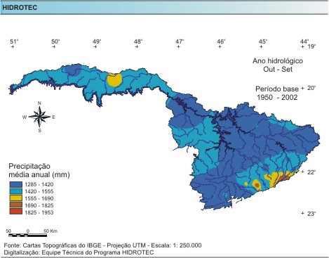 Figura 1 - Mapa da precipitao mdia anual (mm/ano), da bacia do rio das Velhas