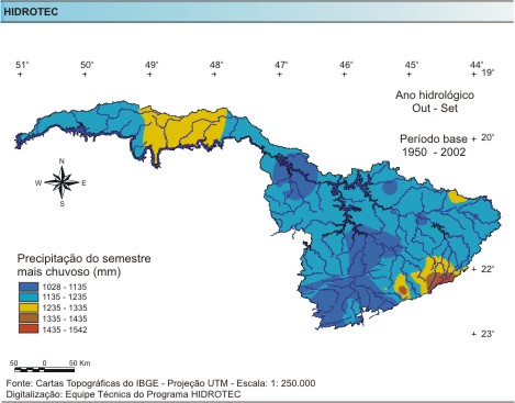 Figura 2 - Mapa da precipitao do semestre mais chuvoso (mm), da bacia do rio das Velhas