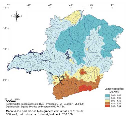 Figura 2 - Mapa da vazo especfica mnima de sete dias de durao e perodo de retorno de 10 anos.