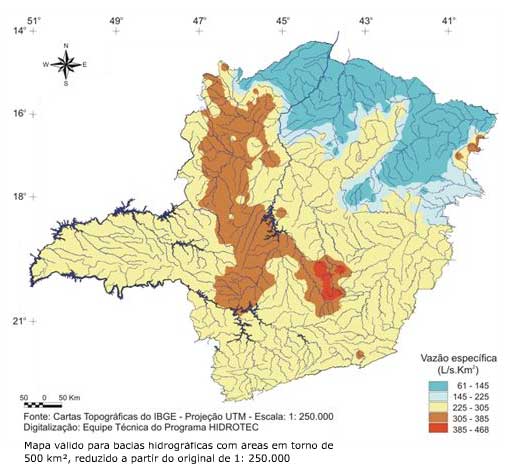 Figura 7 - Mapa da vazo especfica mxima diria anual para perodo de retorno de 50 anos.