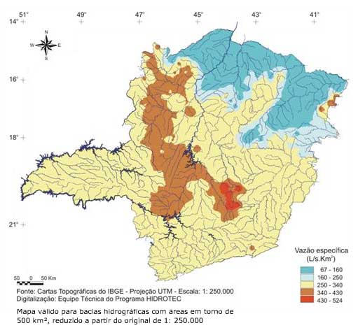 Figura 8 - Mapa da vazo especfica mxima diria anual para perodo de retorno de 100 anos.