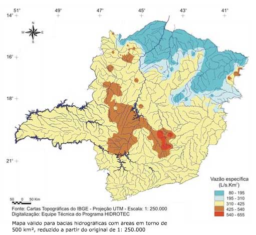 Figura 9 - Mapa da vazo especfica mxima diria anual para perodo de retorno de 500 anos.