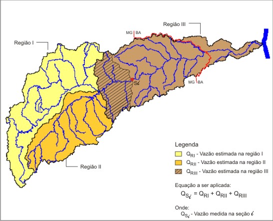 Figura 1- Procedimento para a predio de vazo em curso d'gua que intercepta '+' de uma RHH.