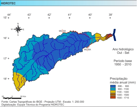 Figura 1 - Mapa da Precipitao Mdia Anual (mm/ano), da bacia do rio Jequitinhonha