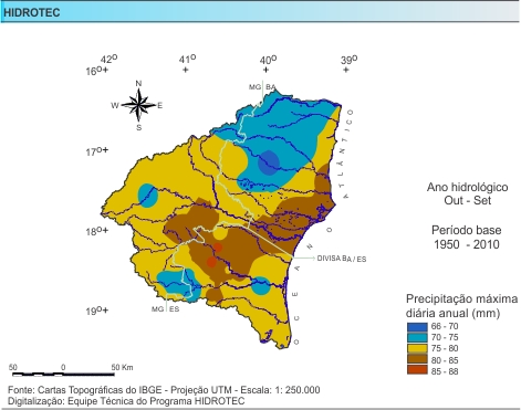 Figura 3 - Mapa da Precipitao Mxima Diria Anual (mm/ano)