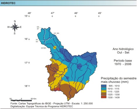 Figura 2 - Mapa da precipitao do semestre mais chuvoso (mm), da bacia do rio Paracatu