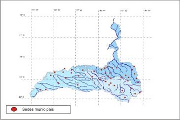 Figura 1 - Localizao das sedes municipais regio do rio Paranaba, em Minas Gerais