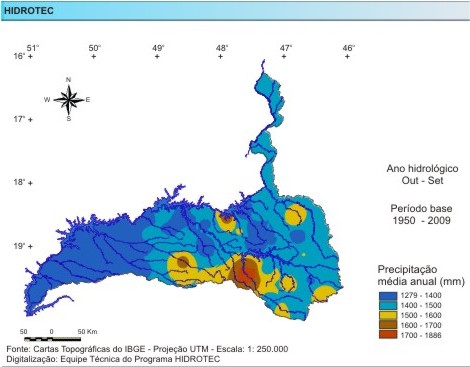 Figura 1 - Mapa da precipitao mdia anual (mm/ano), da bacia do rio Paranaba