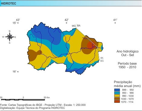 Figura 1 - Mapa da precipitao mdia anual (mm/ano), da bacia do rio Pardo