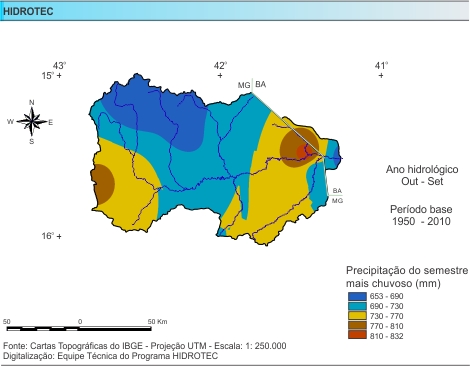 Figura 2 - Mapa da precipitao do semestre mais chuvoso (mm), da bacia do rio Pardo