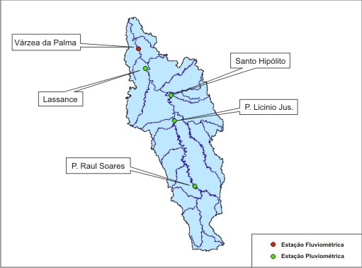 Figura 1 - Localizao da estao fluviomtrica e das estaes pluviomtricas, na bacia do rio das Velhas