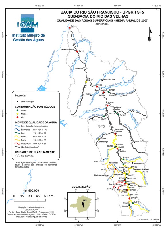 Figura 1 - Resultados do monitoramento da qualidade das guas da bacia do rio das Velhas, em 2006.