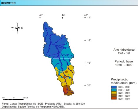 Figura 1 - Mapa da precipitao mdia anual (mm/ano), da bacia do rio das Velhas