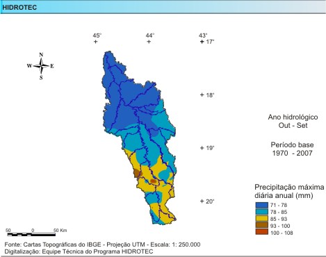 Figura 3 - Mapa da precipitao mxima diria anual (mm/ano), da bacia do rio das Velhas