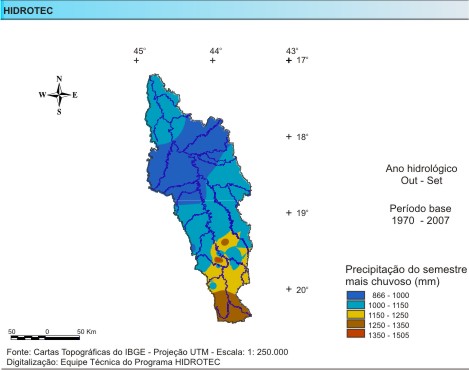 Figura 2 - Mapa da precipitao do semestre mais chuvoso (mm), da bacia do rio das Velhas